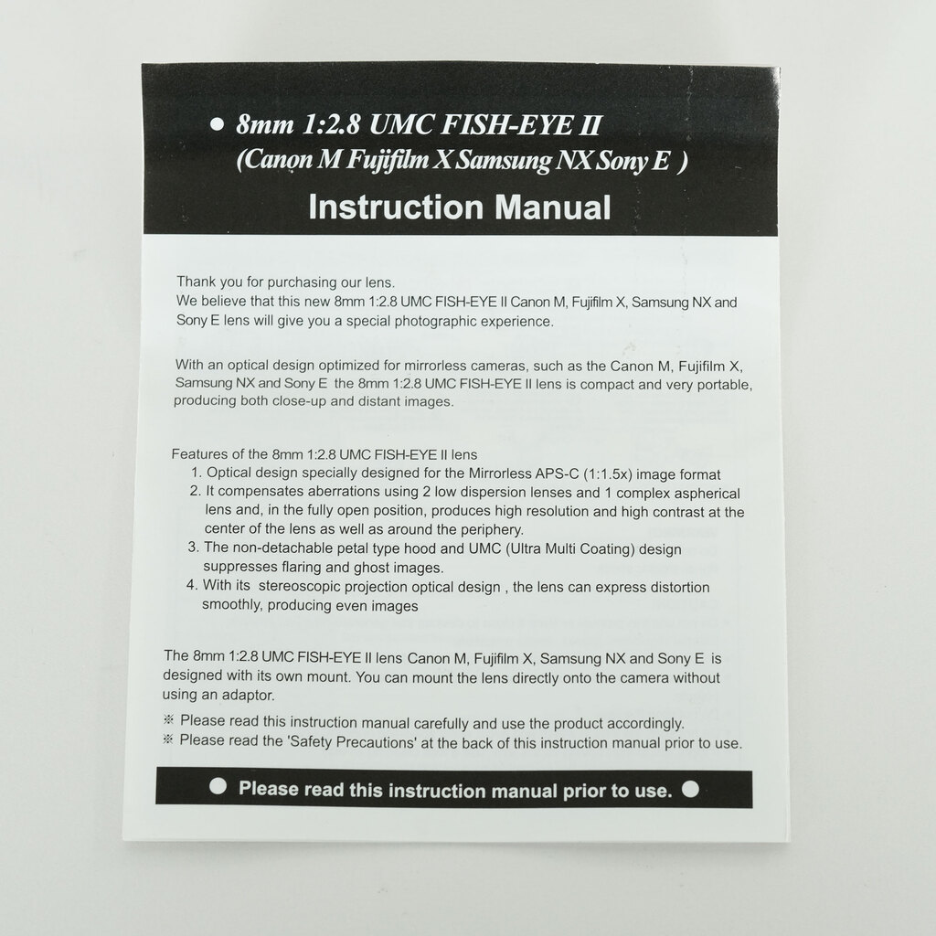 SAMYANG 8mm F2.8 UMC Fish-eye II (ソニーE用） ブラック