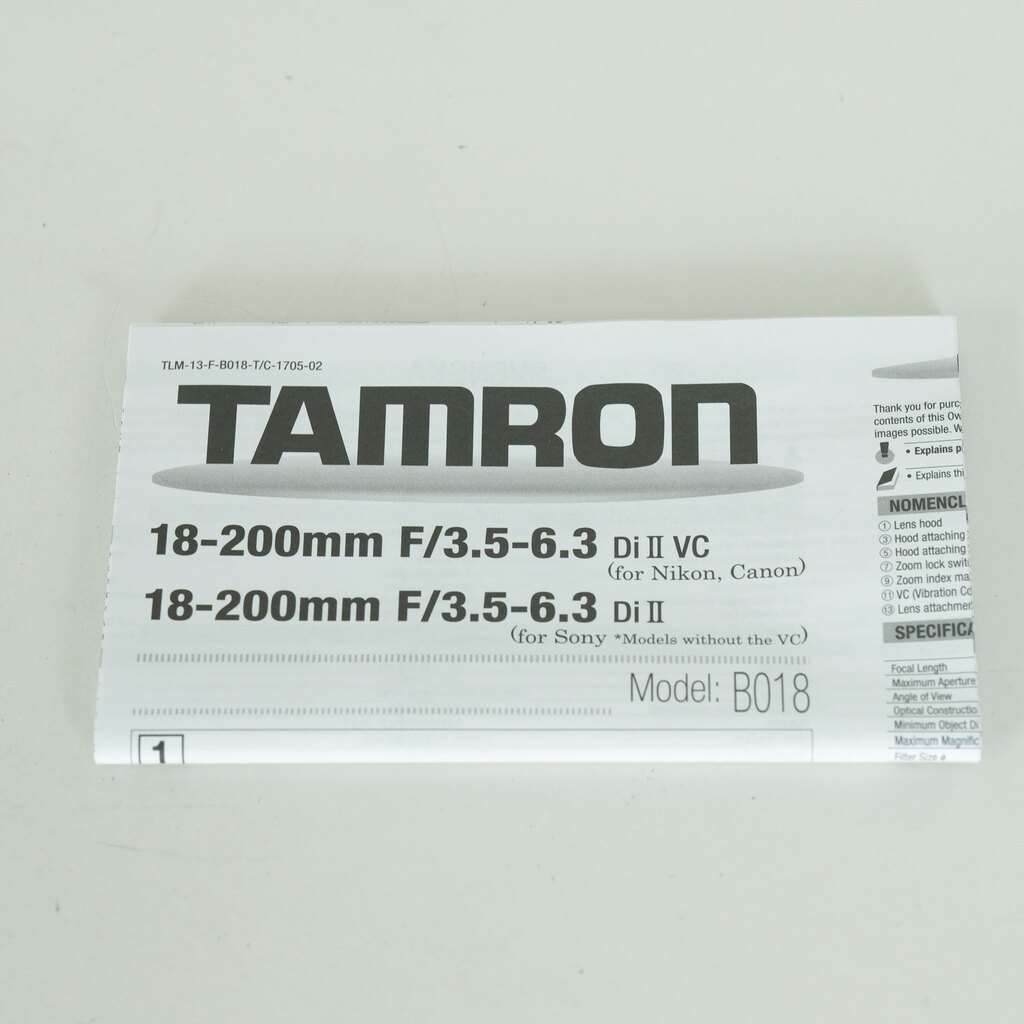 TAMRON 18-200mm F3.5-6.3 DiII VC/Model B018E（キヤノンEF用）