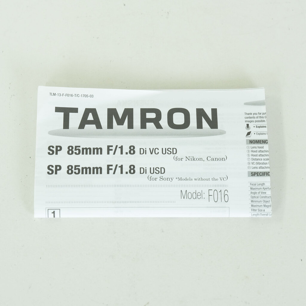 TAMRON  SP 85mm F1.8 Di VC USD (Model F016) [キヤノンEF用]